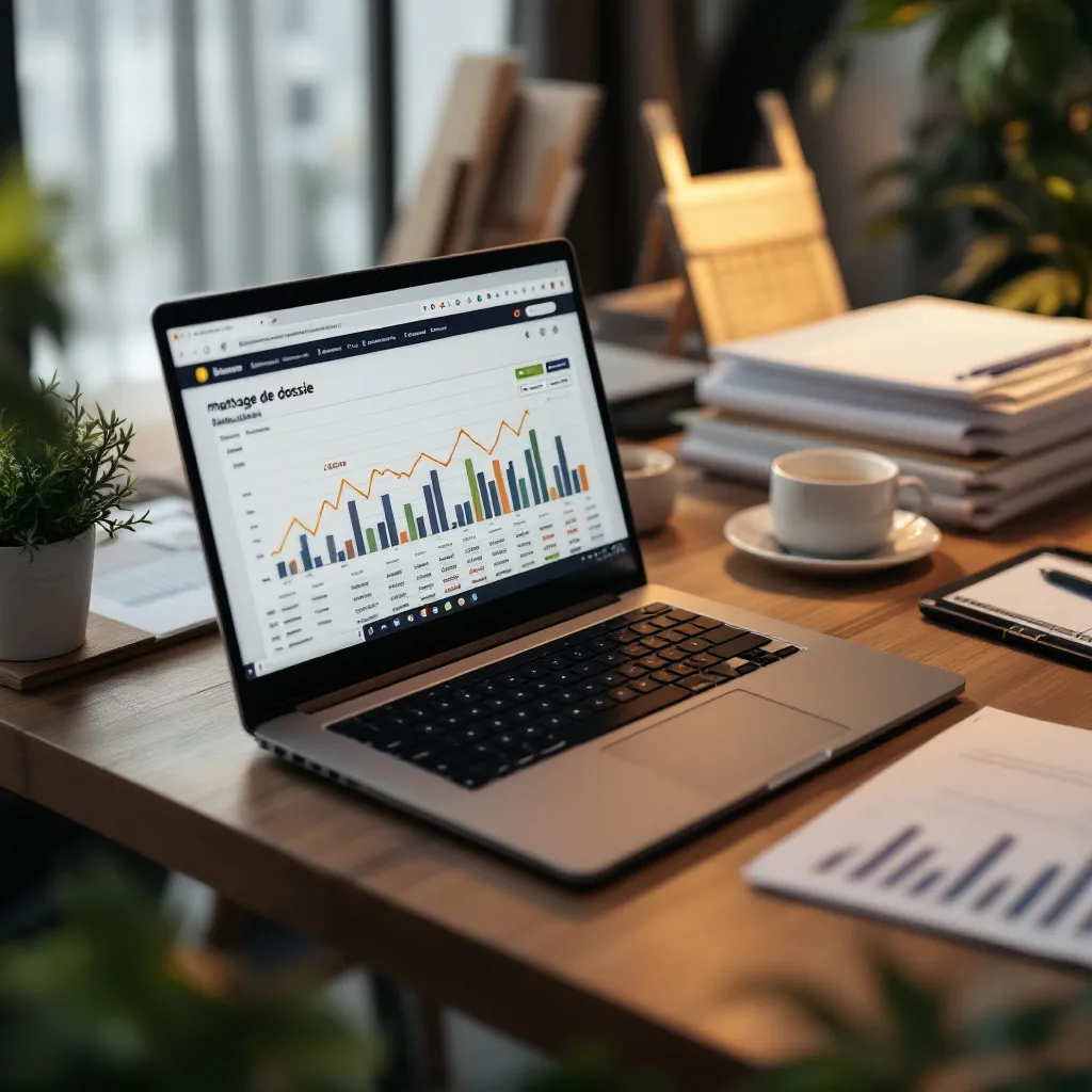 Montage de dossier immobilier avec documents et calculatrice